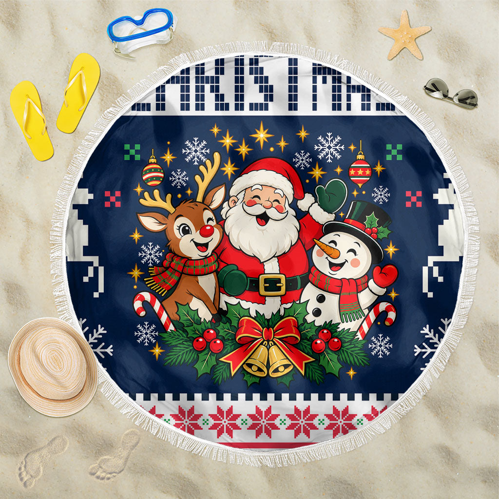 Santa Reindeer Snowman Christmas Beach Blanket Ugly Holiday Pattern Festive Winter Fair Isle