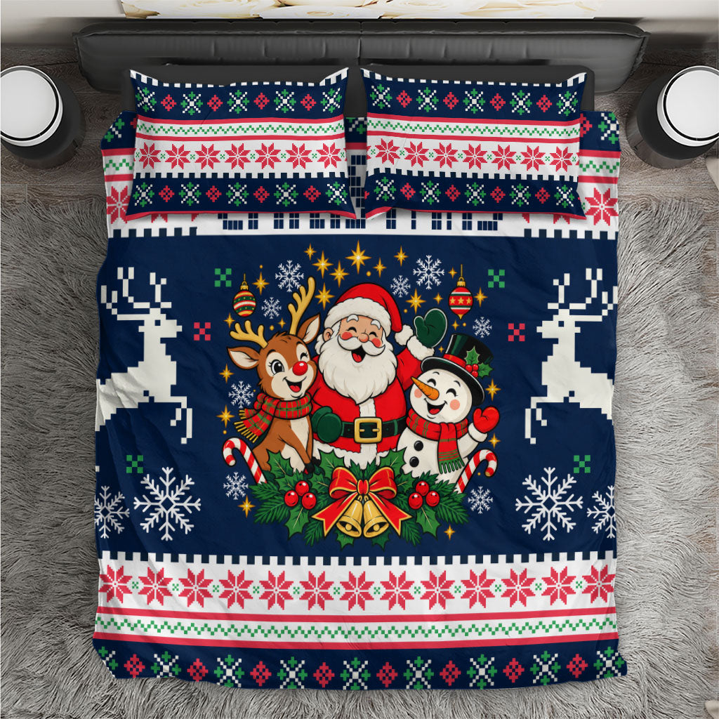 Santa Reindeer Snowman Christmas Bedding Set Ugly Holiday Pattern Festive Winter Fair Isle