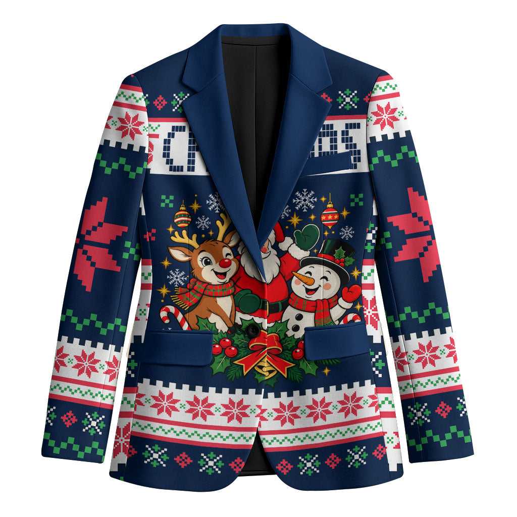 Santa Reindeer Snowman Christmas Blazer Ugly Holiday Pattern Festive Winter Fair Isle