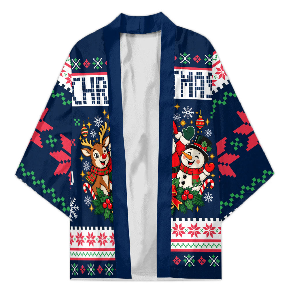 Santa Reindeer Snowman Christmas Kimono Ugly Holiday Pattern Festive Winter Fair Isle