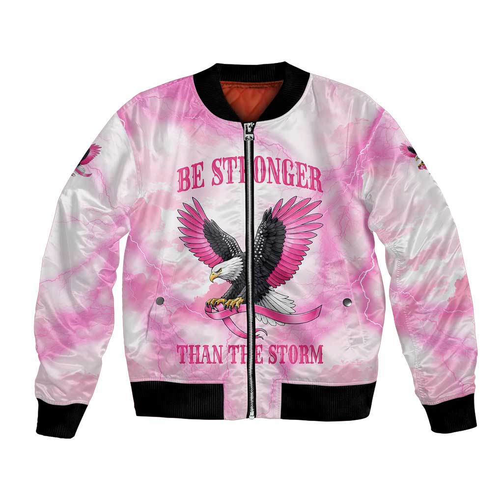 Pink Ribbon American Eagle Bomber Jacket Breast Cancer Awareness - Be Stronger Than The Storm