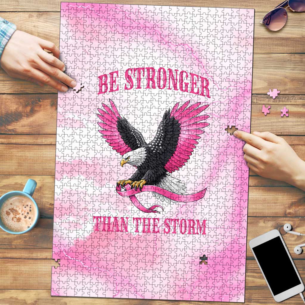 Pink Ribbon American Eagle Puzzle Breast Cancer Awareness - Be Stronger Than The Storm