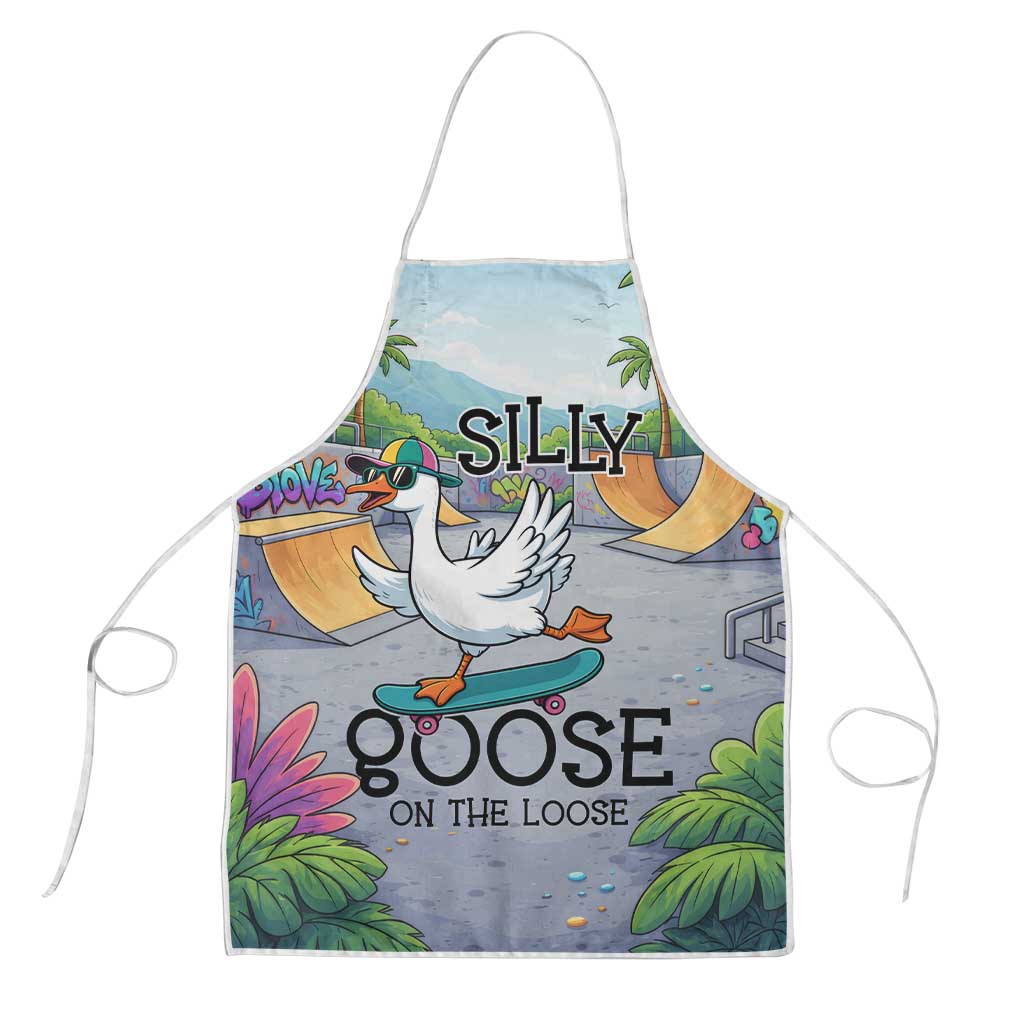 Funny Silly Goose on The Loose Apron with Skateboard and Palm Trees