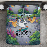 Funny Silly Goose on The Loose Bedding Set with Skateboard and Palm Trees