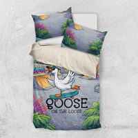 Funny Silly Goose on The Loose Bedding Set with Skateboard and Palm Trees
