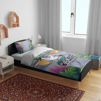 Funny Silly Goose on The Loose Bedding Set with Skateboard and Palm Trees