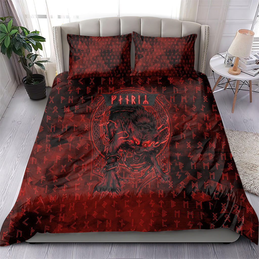 Fenrir Norse Wolf Bedding Set Viking Runic Celtic Knot Dark Art