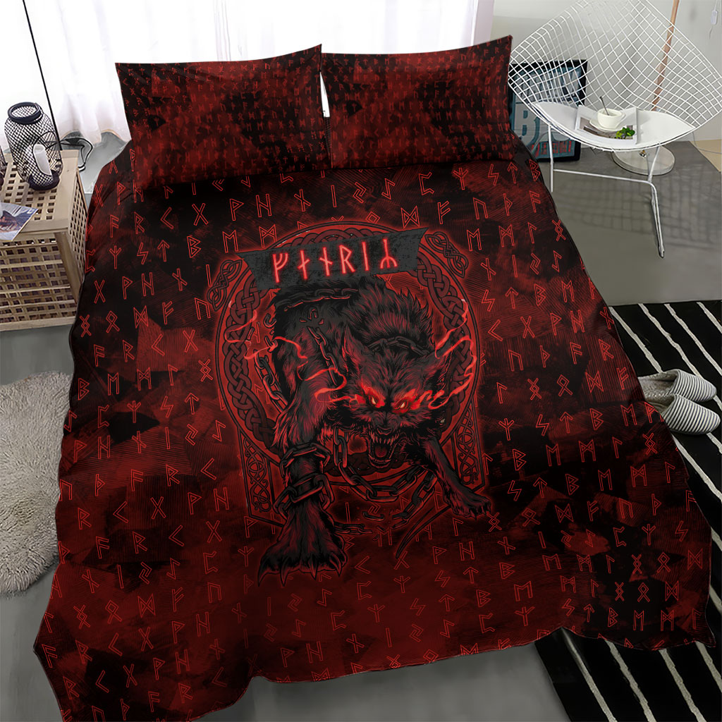Fenrir Norse Wolf Bedding Set Viking Runic Celtic Knot Dark Art