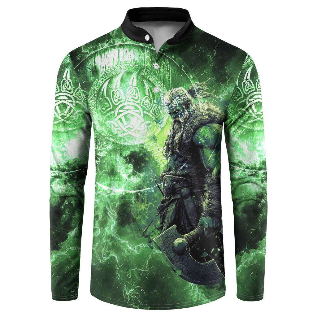 Norse Viking Warrior with Axe Button Sweatshirt Celtic Knot Nordic Fantasy Lightning Art