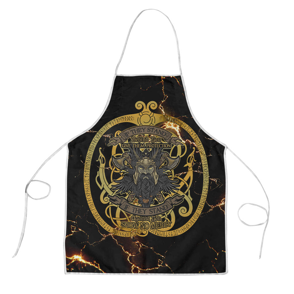 Viking Warrior Guardian Quote Apron Runic Circle Odin Ravens Mythology Dark Gold