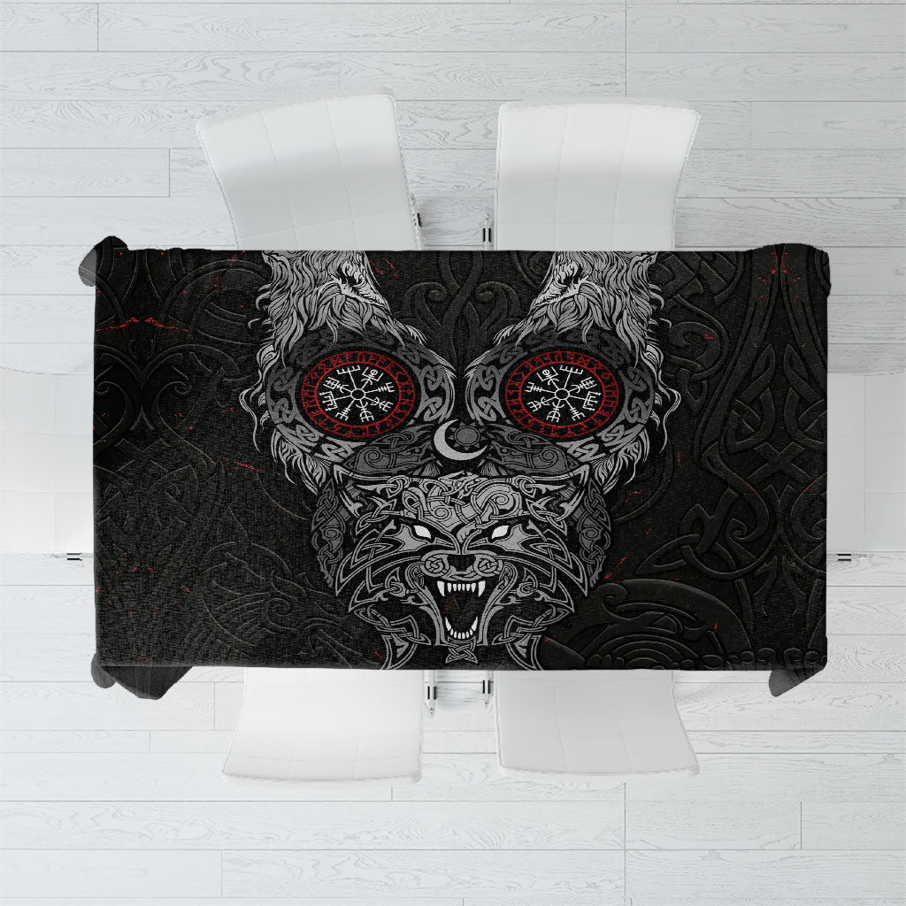 Fenrir Wolf and Vegvisir Viking Tablecloth Nordic Celtic Knotwork Black and Red Tribal Art
