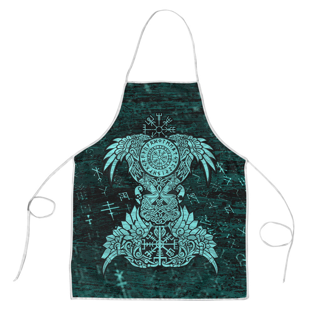 Valknut Ravens and Vegvisir Helm of Awe Apron Viking Nordic Celtic Knotwork Turquoise Runic Art