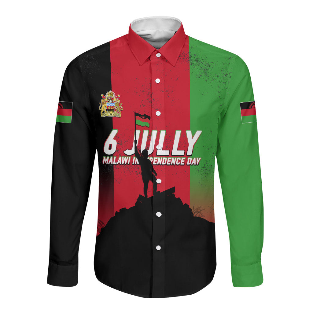 Malawi Independence Day 6 July Long Sleeve Button Shirt Malawian Flag Grunge Soldier