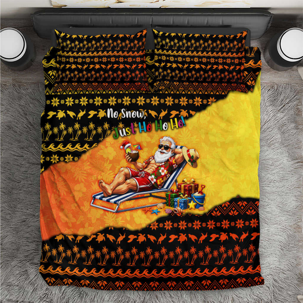 Tropical Christmas In July Santa Claus Bedding Set Festive Hawaiian With Beach Reindeer Sleigh