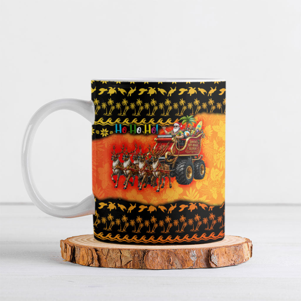 Tropical Christmas In July Santa Claus Ceramic Mug Festive Hawaiian With Beach Reindeer Sleigh