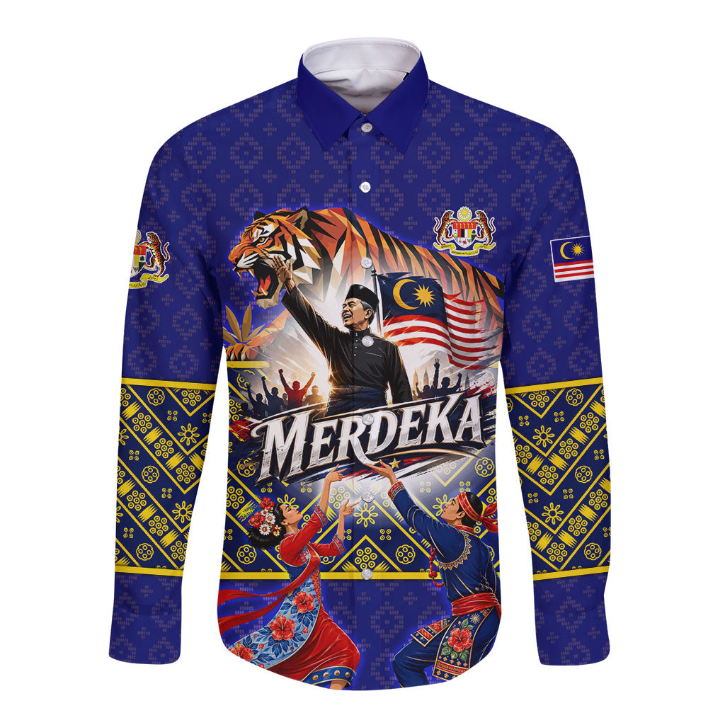 Malaysia Merdeka Independence Day Long Sleeve Button Shirt Patriotic Flag Crescent Moon Star Cultural
