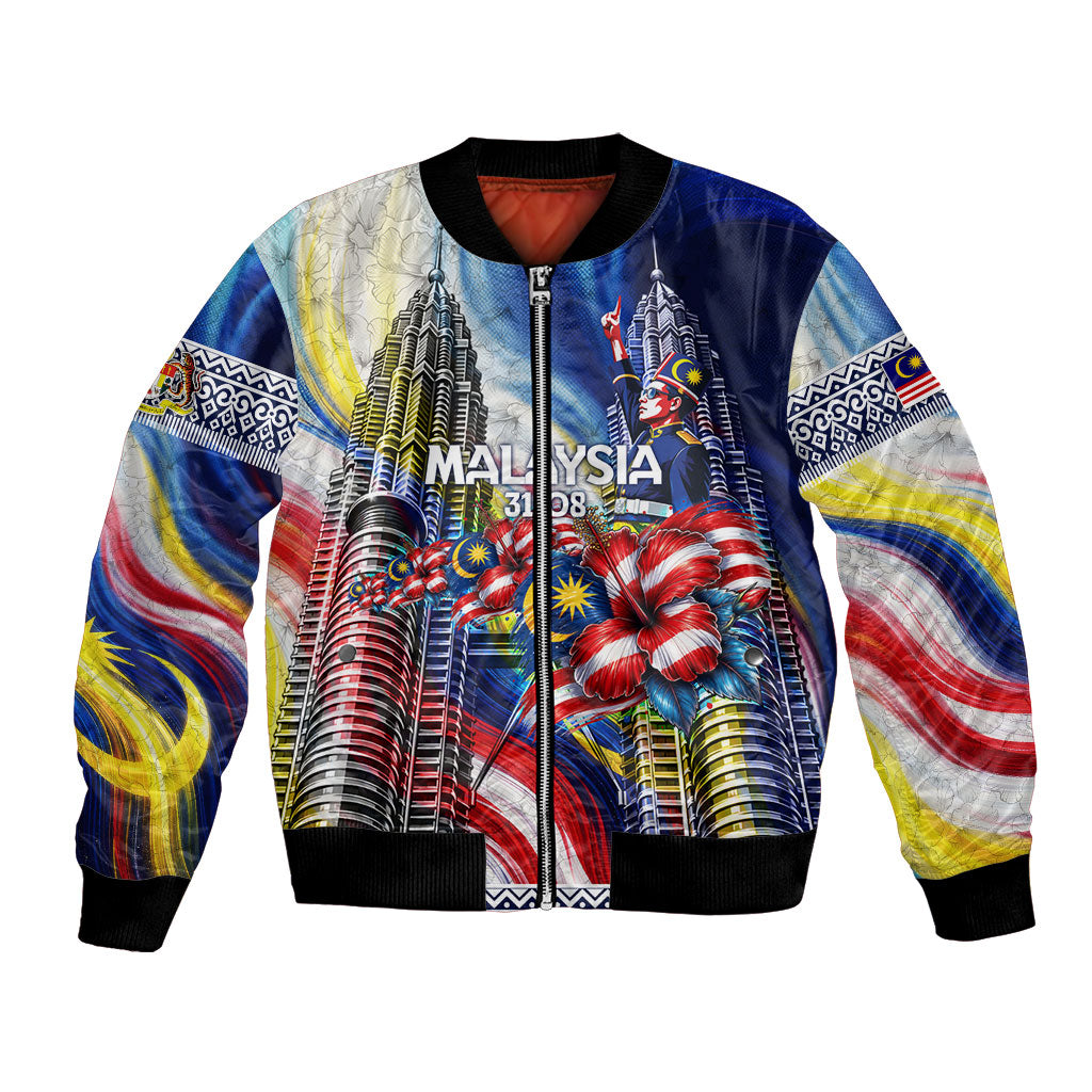 Malaysia Merdeka Independence Day Bomber Jacket Patriotic Twin Towers Soldier National Flower Graphic