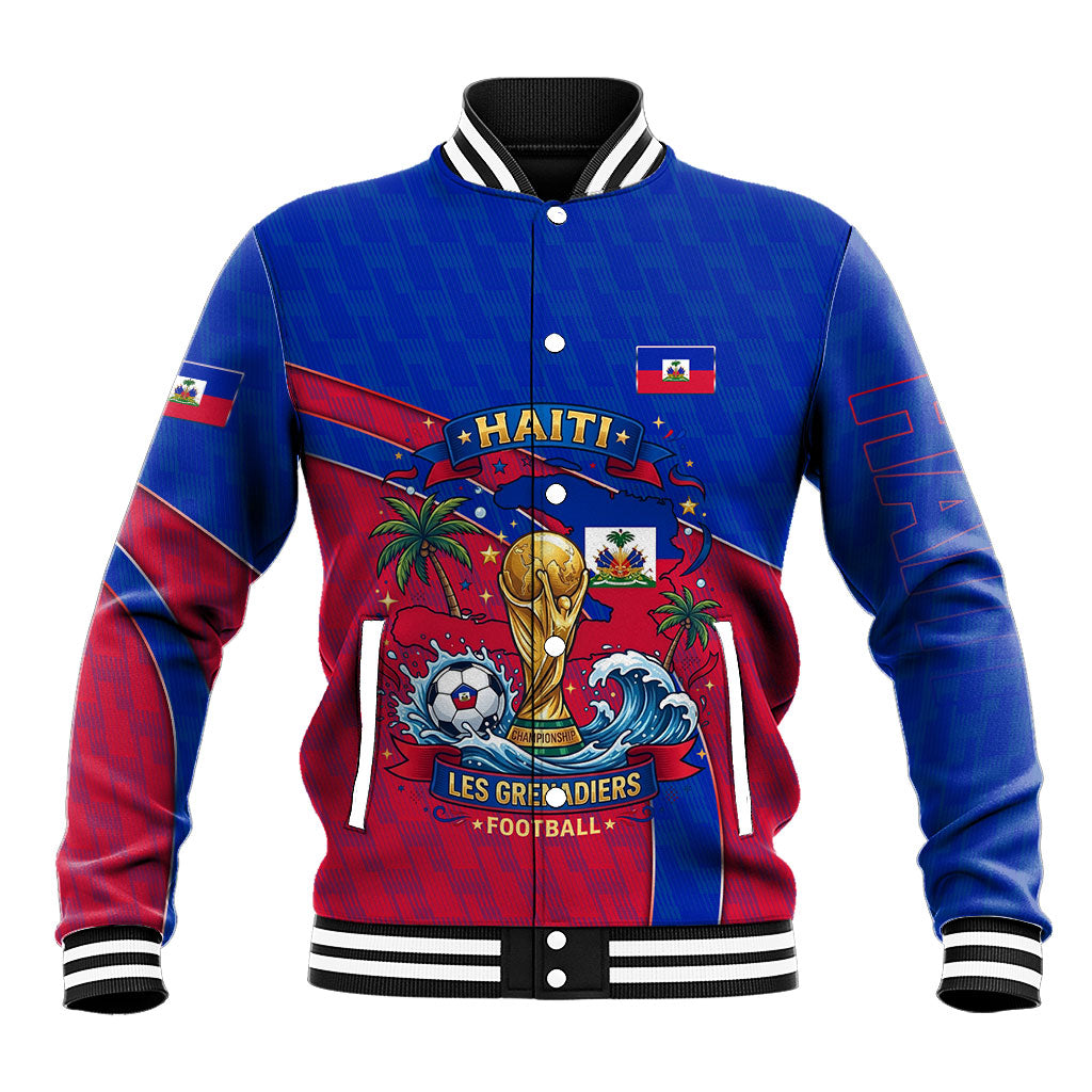Personalized Haiti Soccer Les Grenadiers Baseball Jacket Championship Football 2026 Trophy Haitian Flag Map