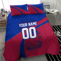 Personalized Haiti Soccer Les Grenadiers Bedding Set Championship Football 2026 Trophy Haitian Flag Map