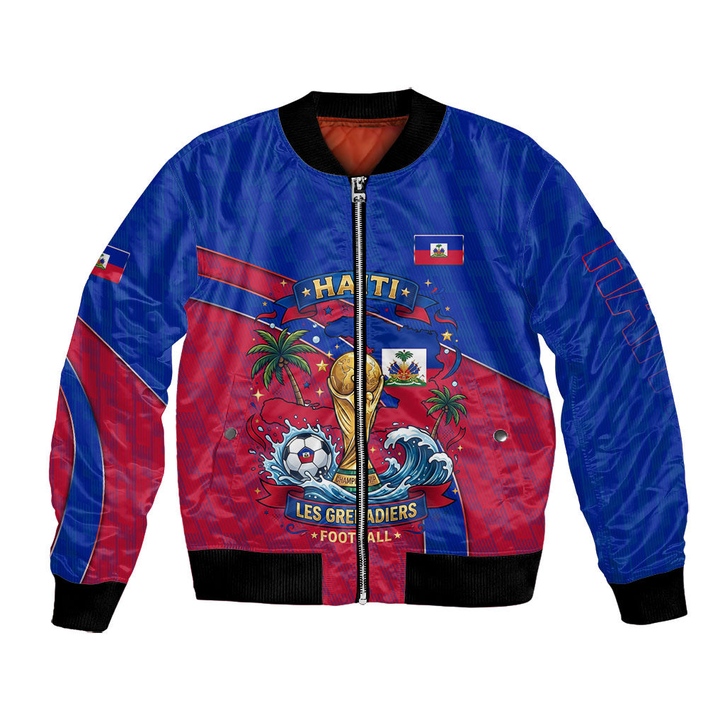 Personalized Haiti Soccer Les Grenadiers Bomber Jacket Championship Football 2026 Trophy Haitian Flag Map