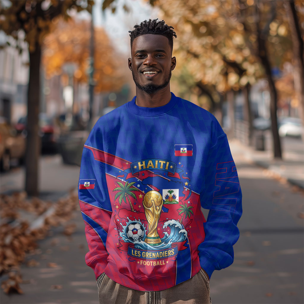 Personalized Haiti Soccer Les Grenadiers Sweatshirt Championship Football 2026 Trophy Haitian Flag Map
