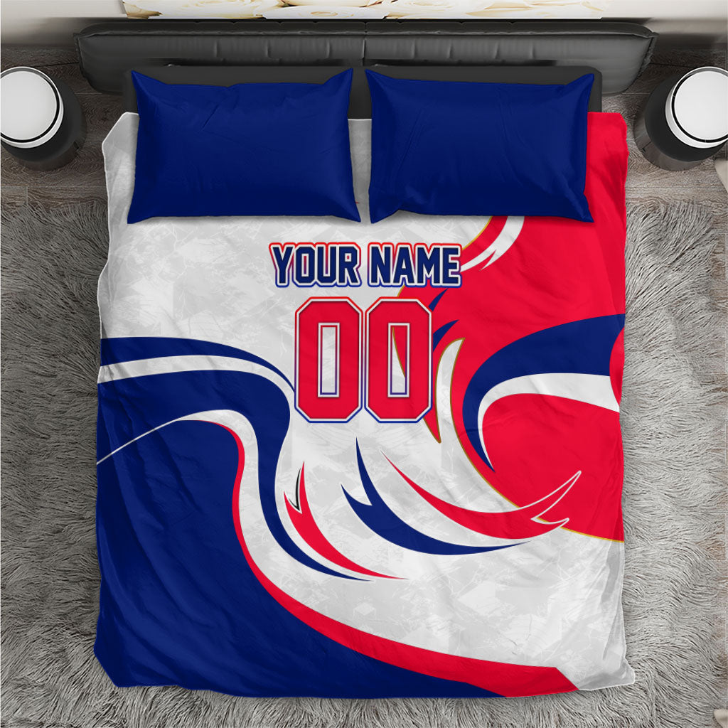 Personalized Haiti Football Champions Bedding Set Roaring Lion Soccer Mascot With Haiti Trophy Flag
