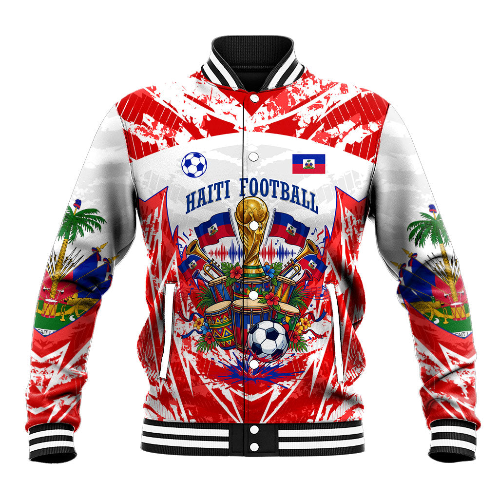 Custom Haiti Football Champions Baseball Jacket Haitian Soccer Fan - Tanbou Drums Tropical Flowers