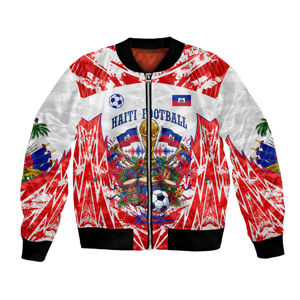 Custom Haiti Football Champions Bomber Jacket Haitian Soccer Fan - Tanbou Drums Tropical Flowers