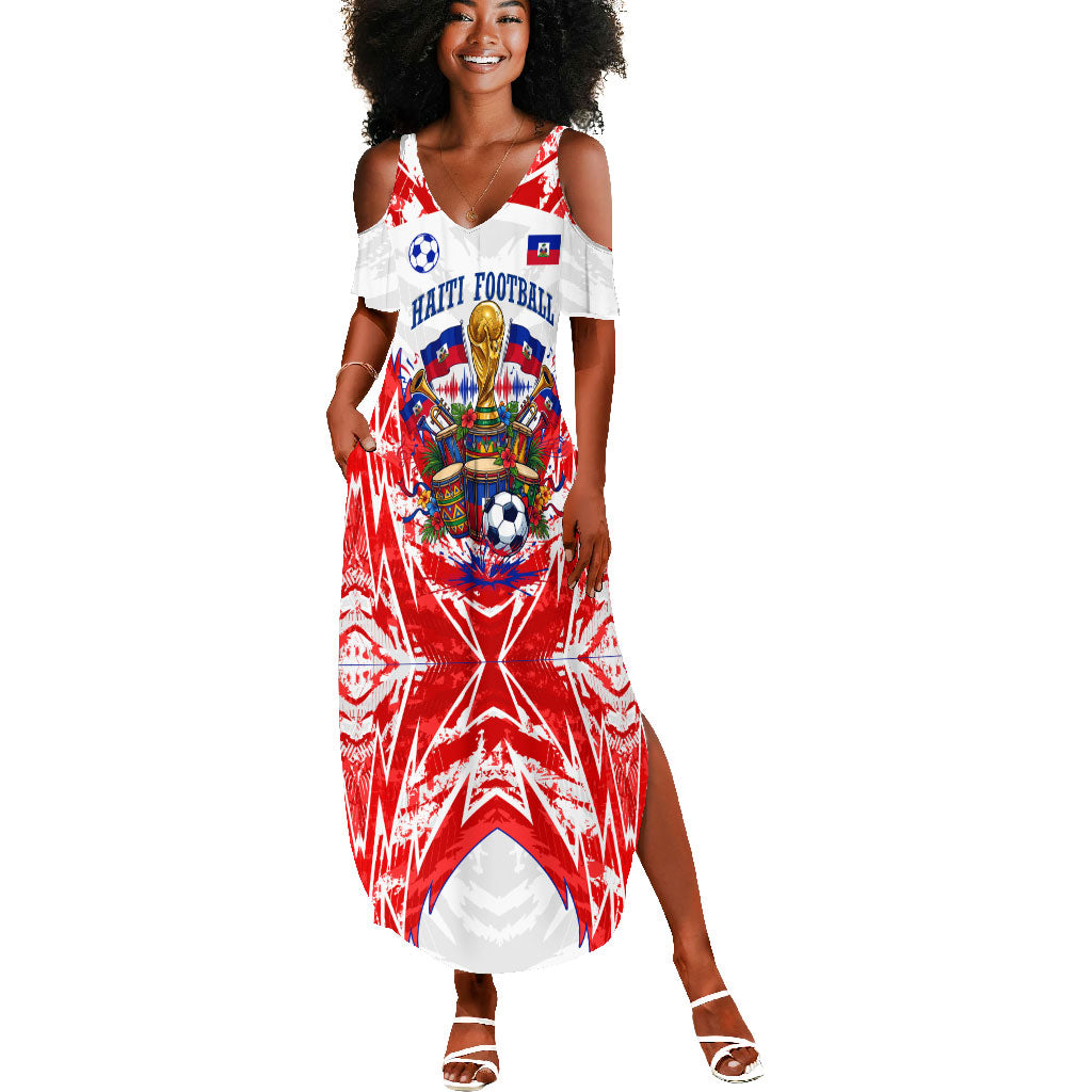 Custom Haiti Football Champions Summer Maxi Dress Haitian Soccer Fan - Tanbou Drums Tropical Flowers
