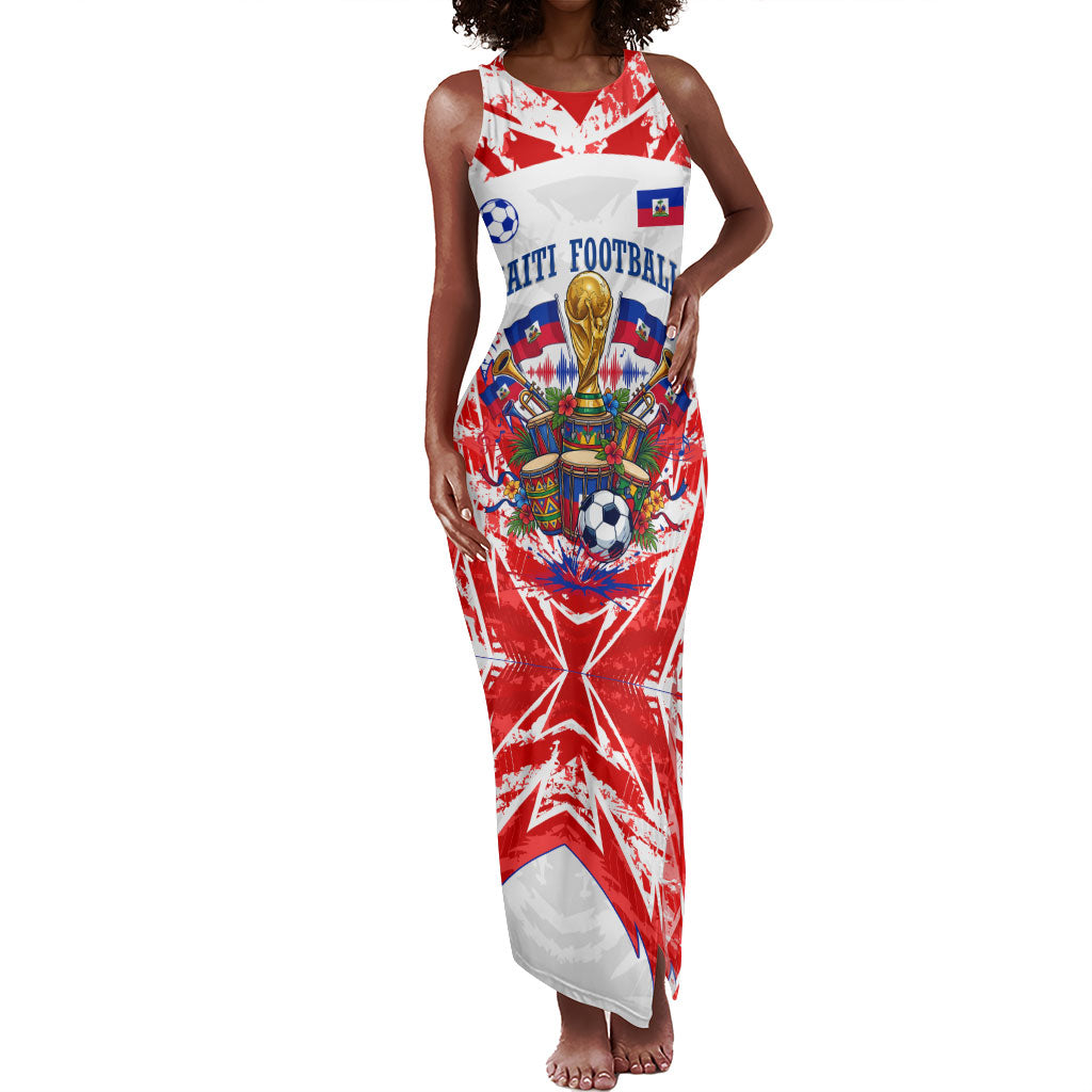 Custom Haiti Football Champions Tank Maxi Dress Haitian Soccer Fan - Tanbou Drums Tropical Flowers