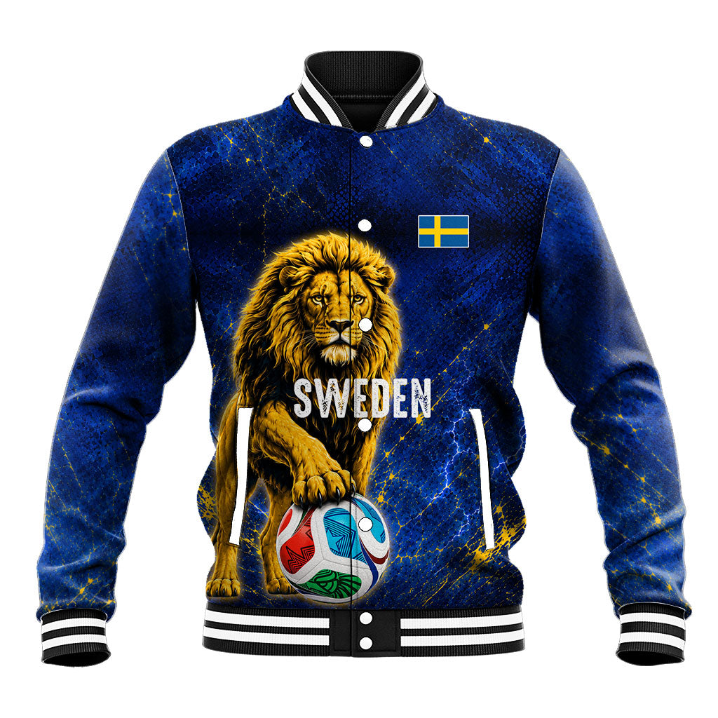Personalized Sweden Football Lion Baseball Jacket Electric Lightning Mascot