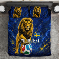 Personalized Sweden Football Lion Bedding Set Electric Lightning Mascot