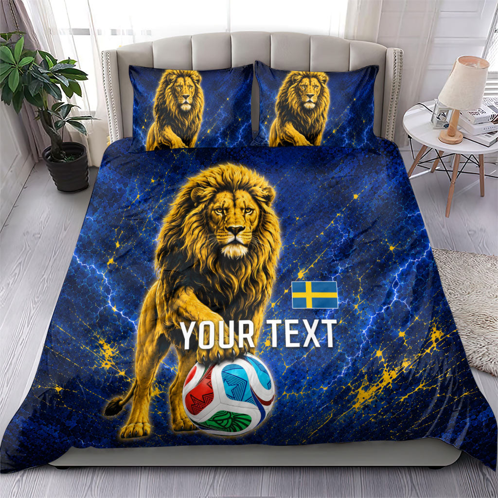 Personalized Sweden Football Lion Bedding Set Electric Lightning Mascot
