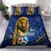 Personalized Sweden Football Lion Bedding Set Electric Lightning Mascot