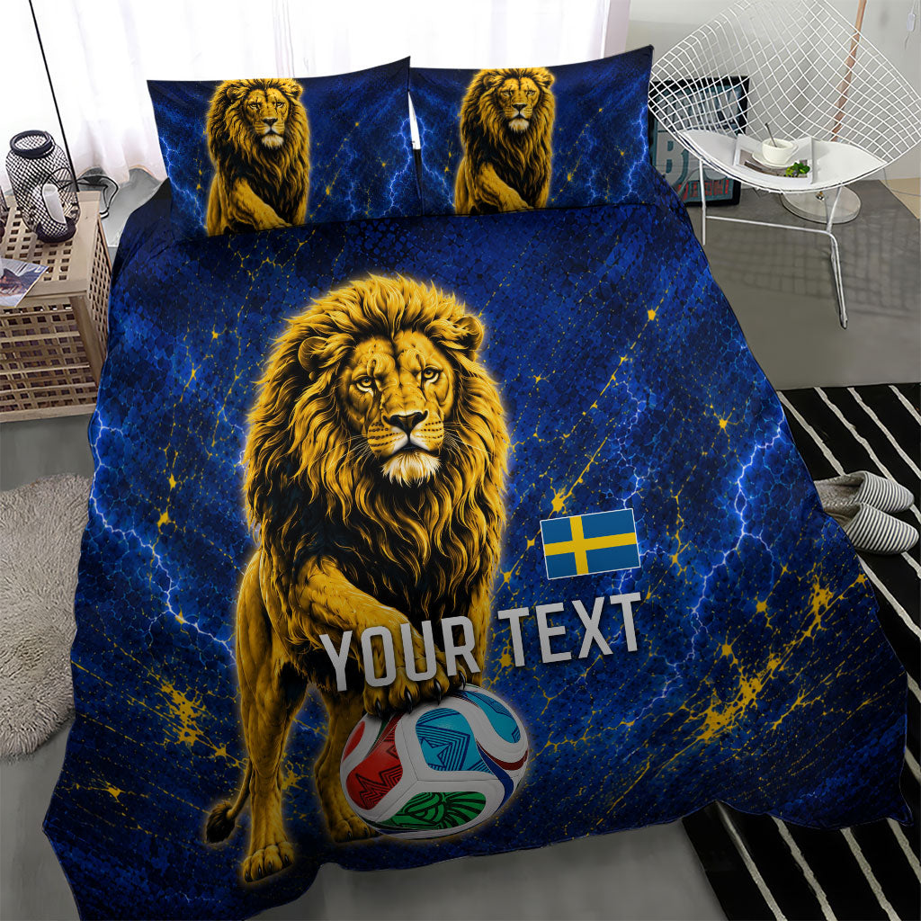 Personalized Sweden Football Lion Bedding Set Electric Lightning Mascot