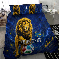 Personalized Sweden Football Lion Bedding Set Electric Lightning Mascot