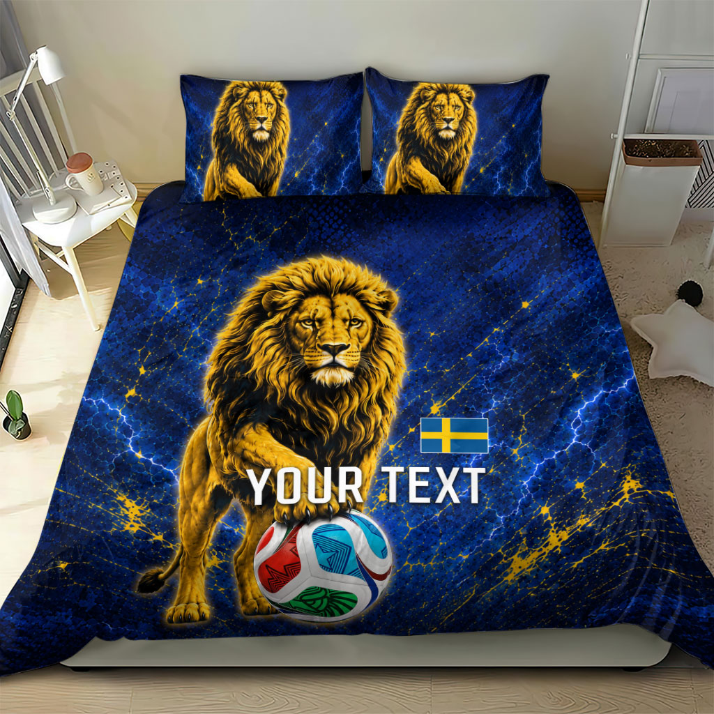 Personalized Sweden Football Lion Bedding Set Electric Lightning Mascot