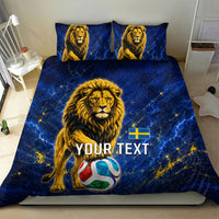Personalized Sweden Football Lion Bedding Set Electric Lightning Mascot