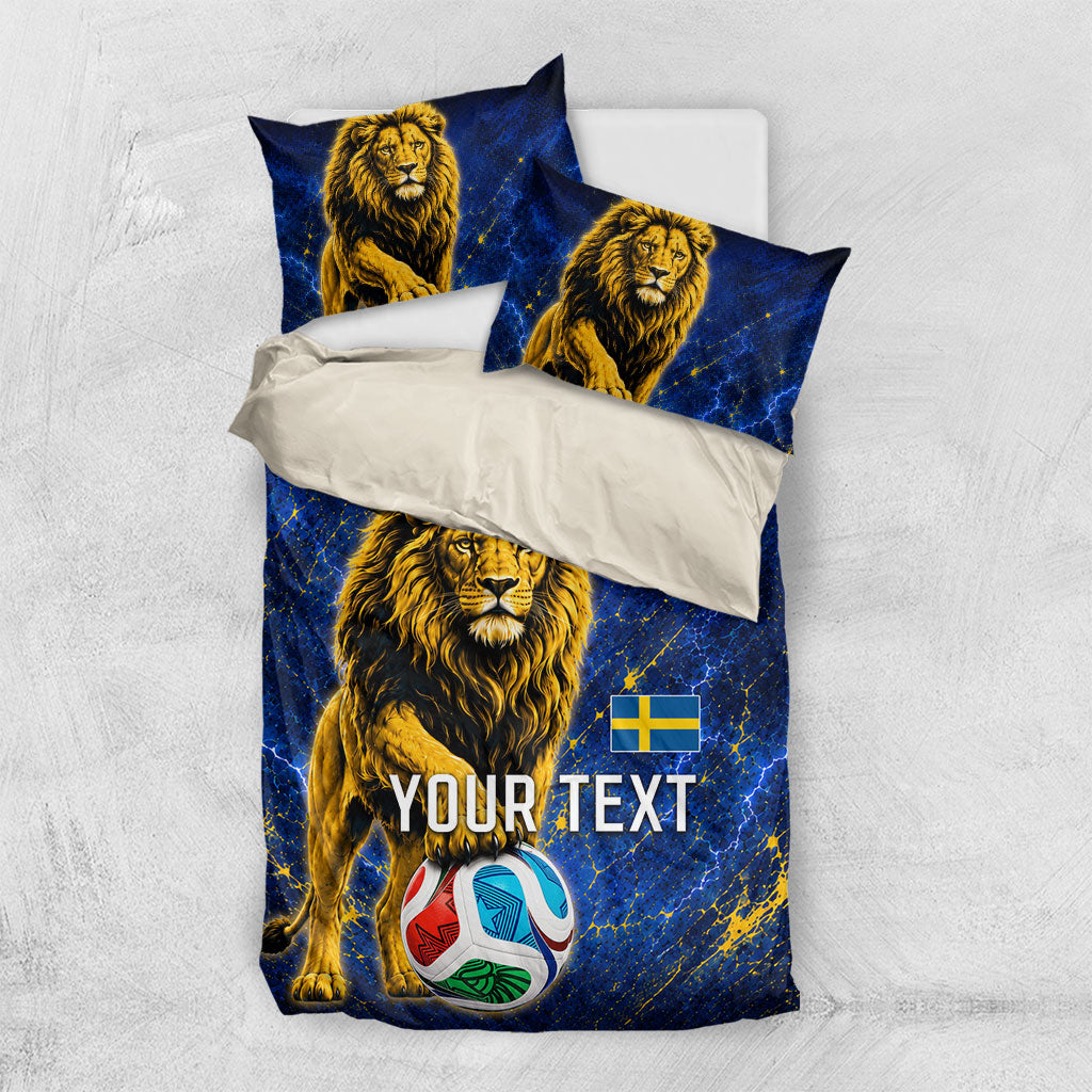 Personalized Sweden Football Lion Bedding Set Electric Lightning Mascot
