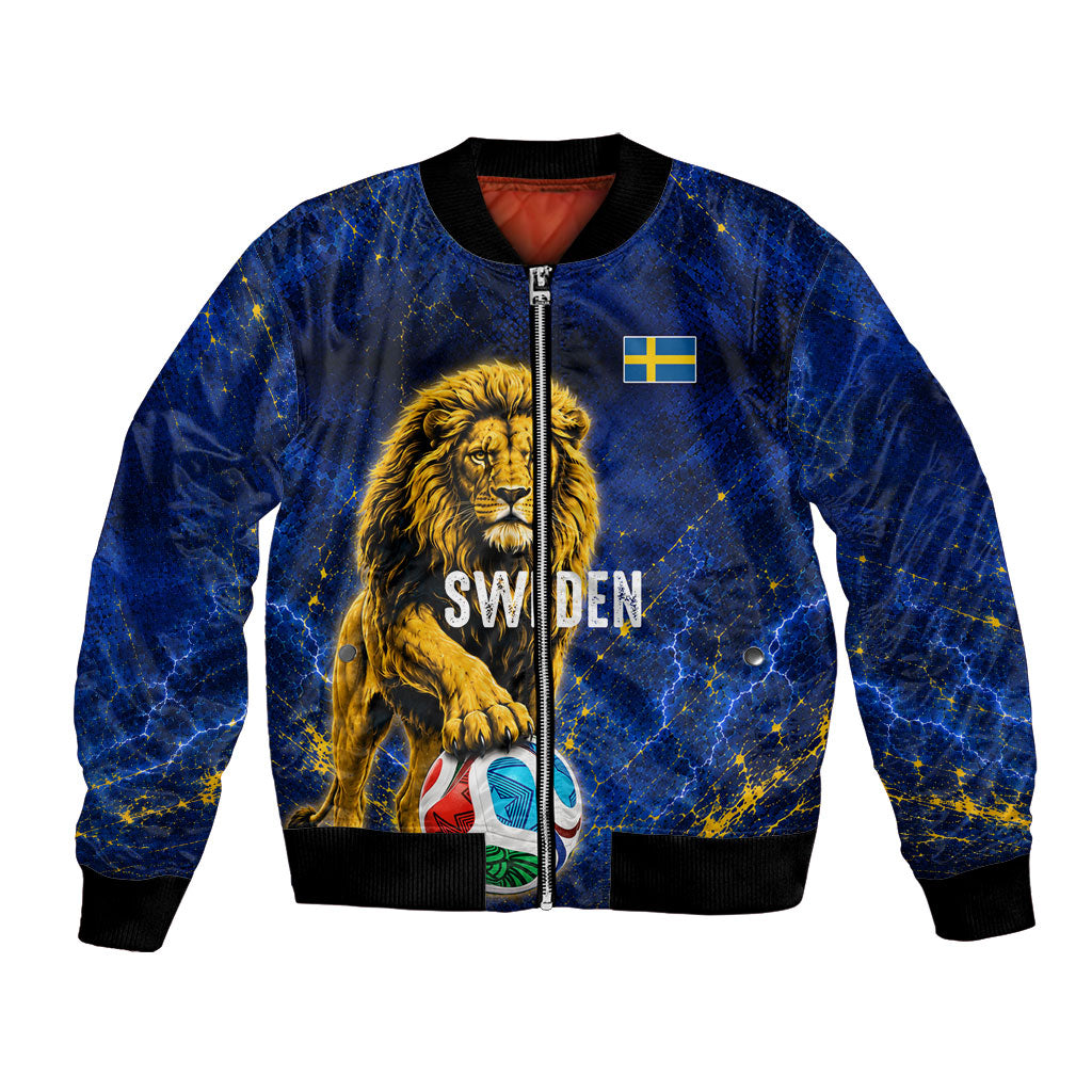 Personalized Sweden Football Lion Bomber Jacket Electric Lightning Mascot