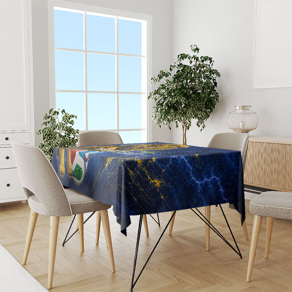 Personalized Sweden Football Lion Tablecloth Electric Lightning Mascot