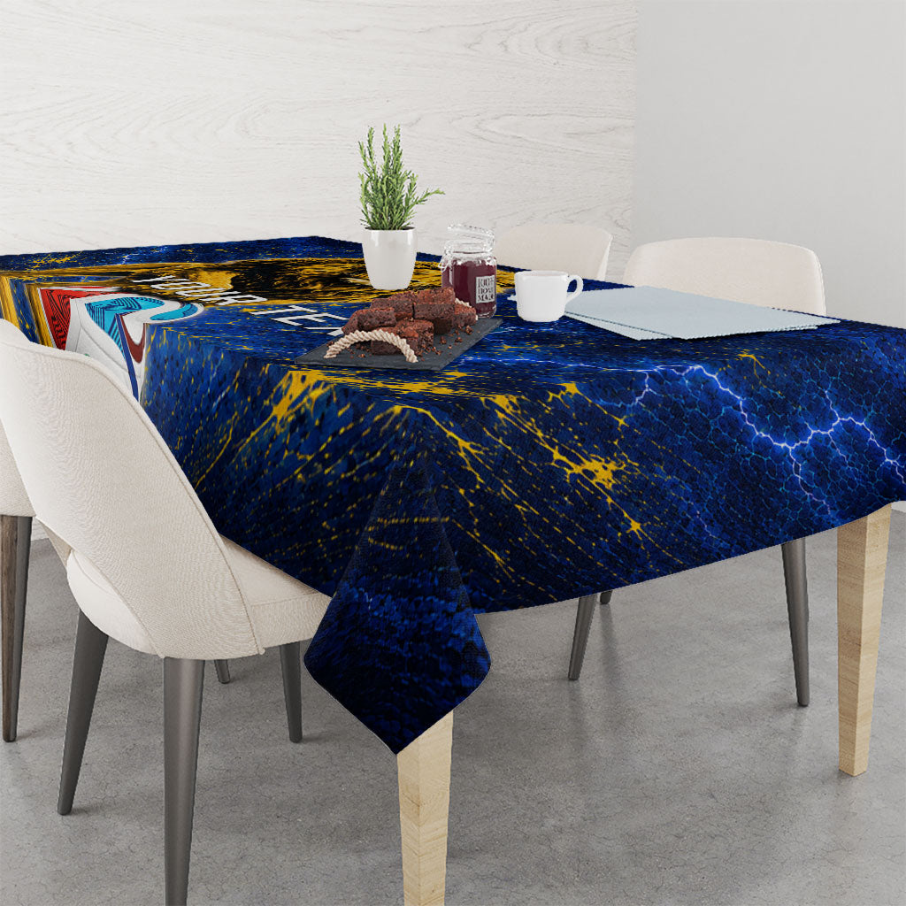 Personalized Sweden Football Lion Tablecloth Electric Lightning Mascot