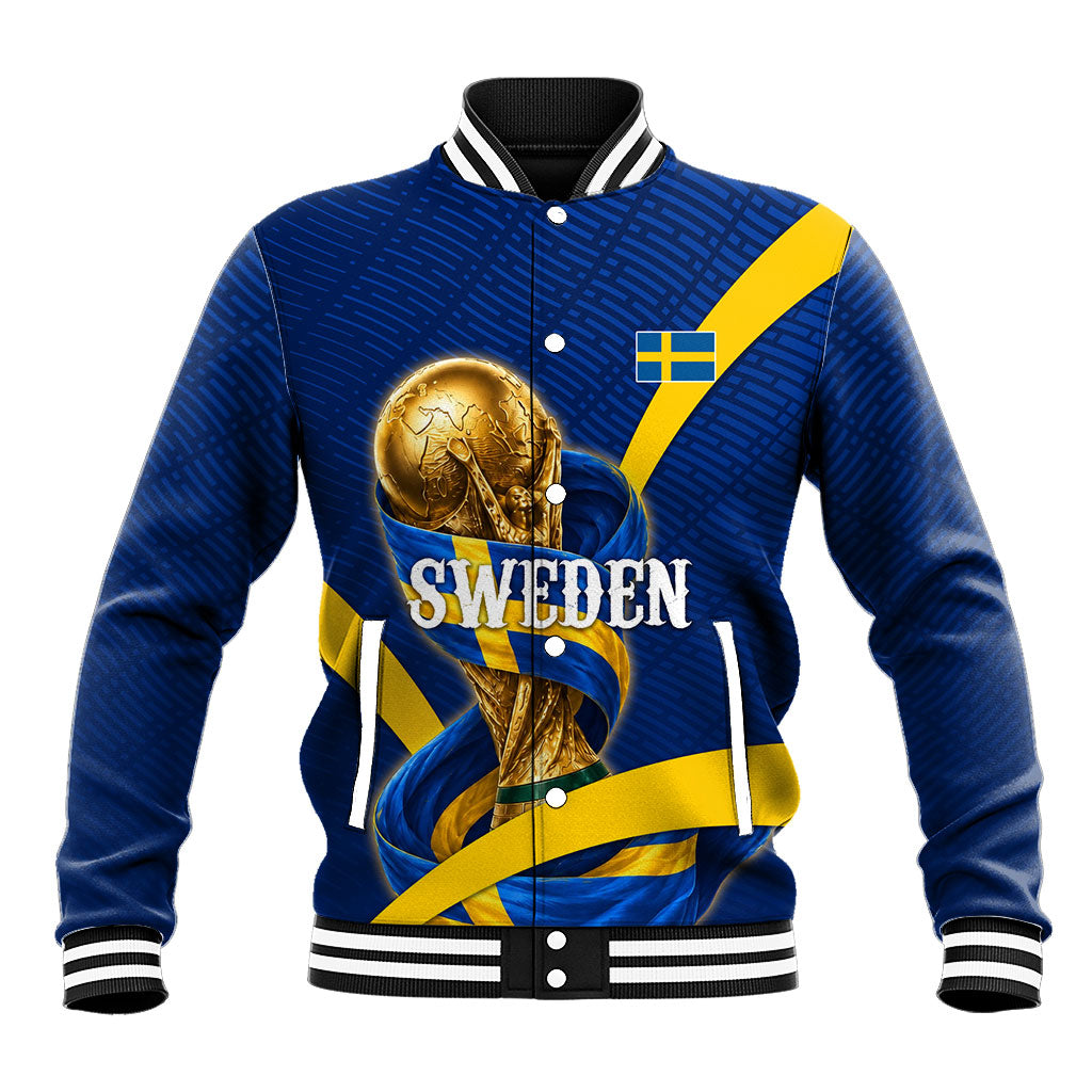 Personalized Sweden Football Trophy Baseball Jacket Golden Cup Flag Ribbon Dynamic Stripes