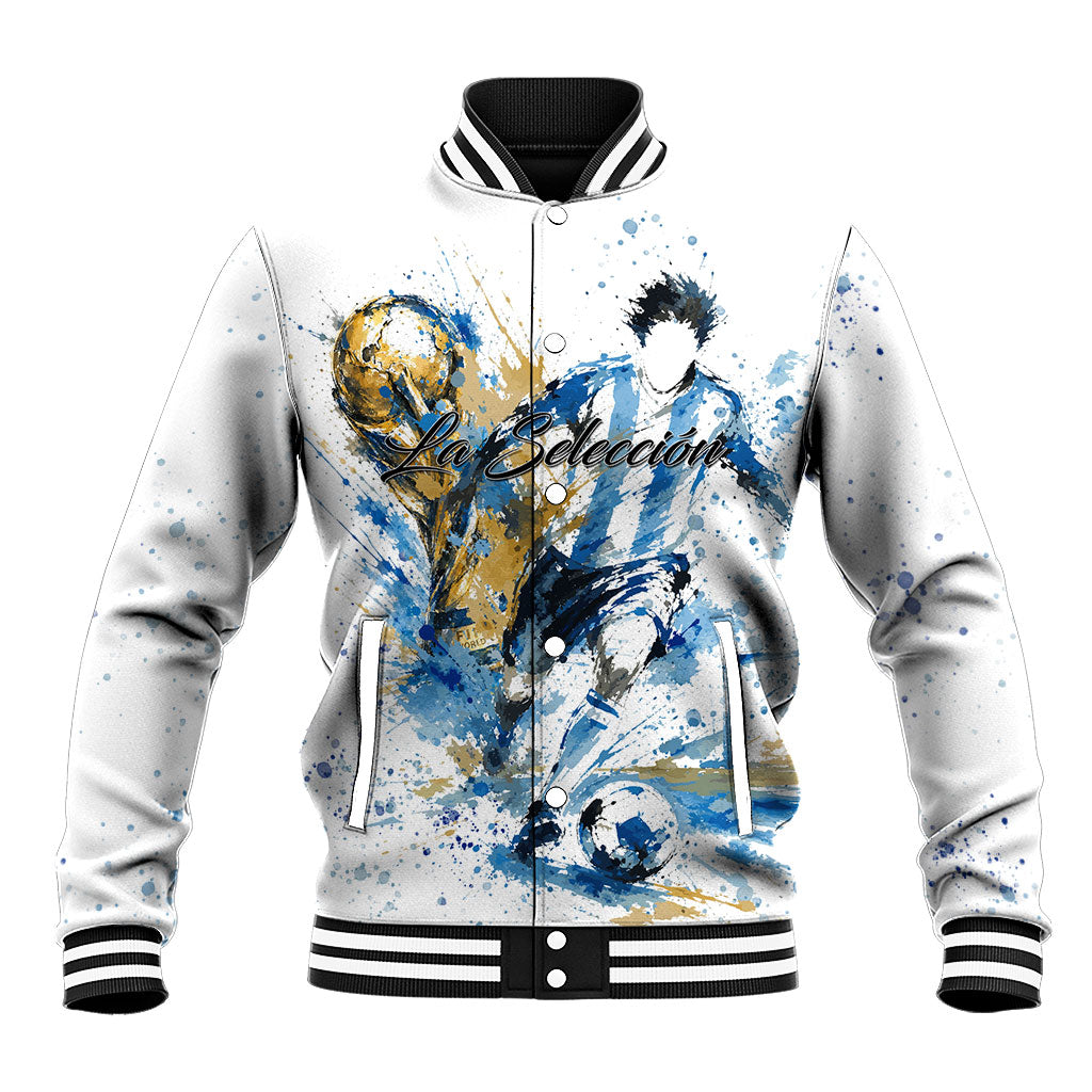 Personalized Argentina Football La Seleccion Baseball Jacket Watercolor Splatter World Soccer Art