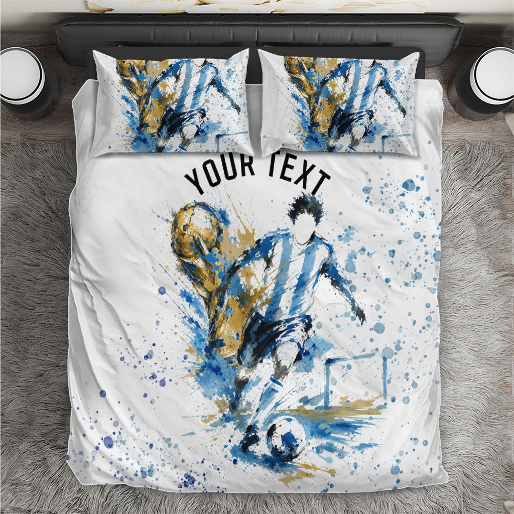 Personalized Argentina Football La Seleccion Bedding Set Watercolor Splatter World Soccer Art