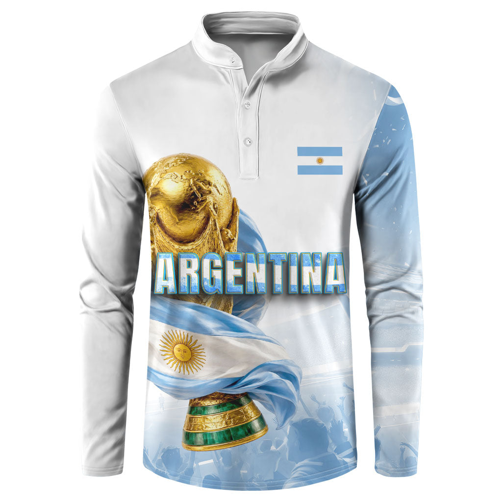 Personalized Argentina Football Champion Trophy Button Sweatshirt Flag Soccer Fan Graphic