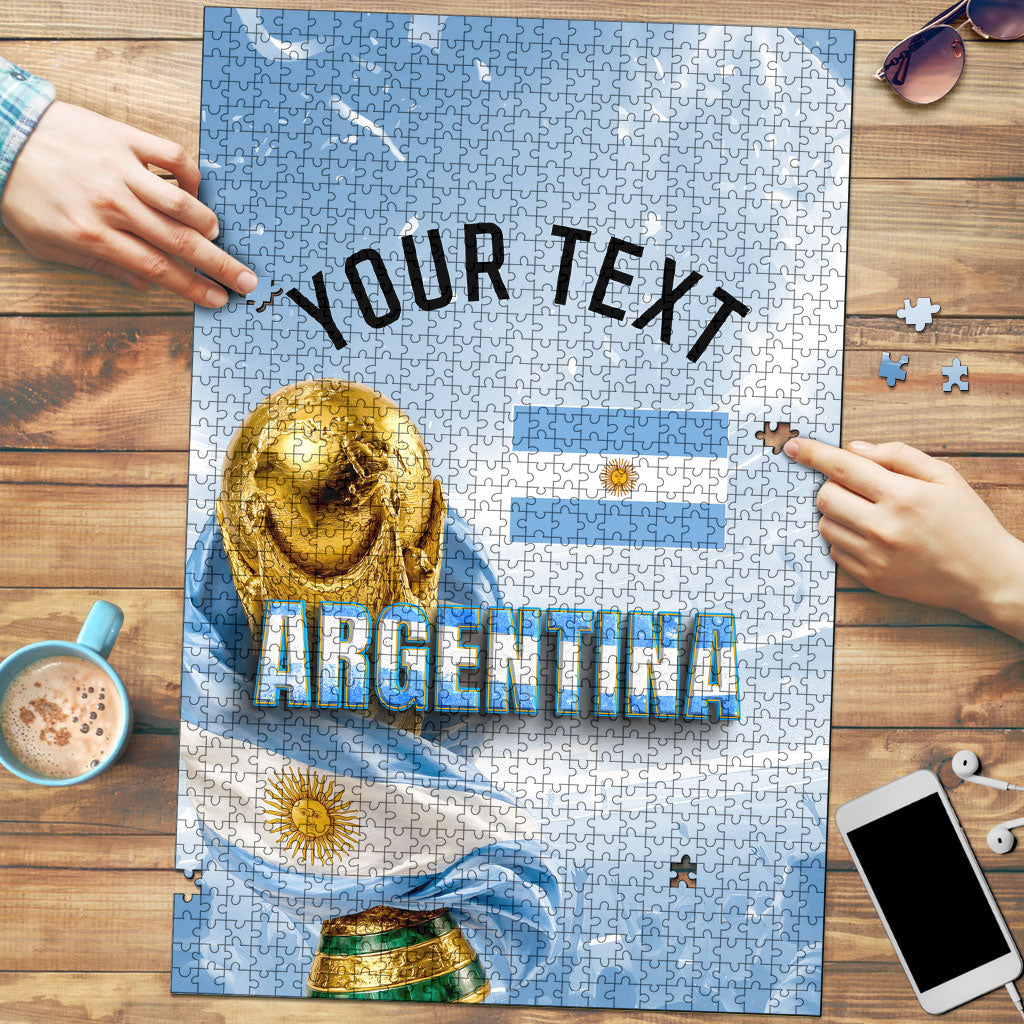 Personalized Argentina Football Champion Trophy Puzzle Flag Soccer Fan Graphic