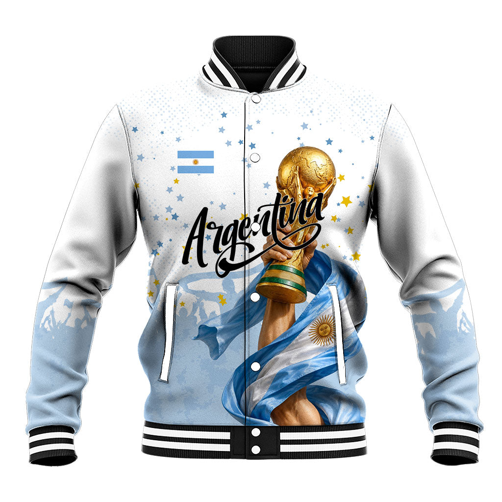 Personalized Argentina Football Baseball Jacket Soccer Trophy Celebration Flag Graphic