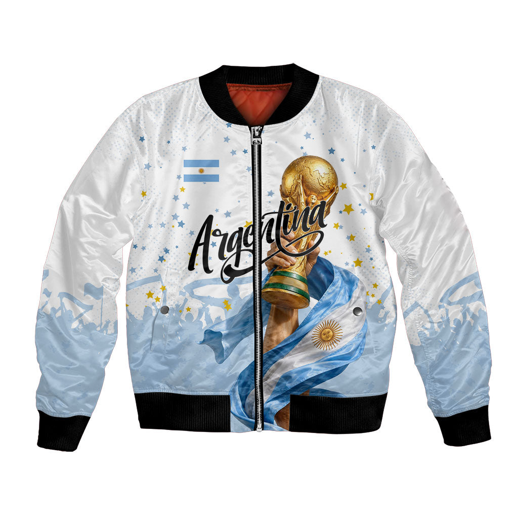 Personalized Argentina Football Bomber Jacket Soccer Trophy Celebration Flag Graphic