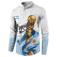 Personalized Argentina Football Button Sweatshirt Soccer Trophy Celebration Flag Graphic